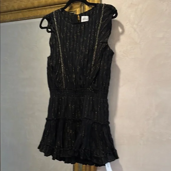 Misa Los Angeles Cielle Sleeveless Metallic Tiered Mini Dress, Black/Gold, Women's, M Misa Los Angeles Cielle Sleeveless Metallic Tiered Mini Dress, Black/Gold, Women's, M